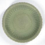 Celadon Longquan charger Chinese , Ming (1368-1644) heavily potted and of foliate form, with incised