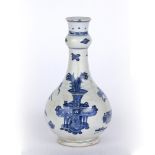 Blue and white porcelain vase Chinese, 18th Century painted with trophies, 19.5cm