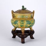 Sancai glaze yellow censer Chinese, 19th Century decorated to the body with a central dragon in