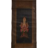 Painted scroll Japanese depicting a central deity with calligraphy down each side