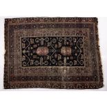 Shirvan blue ground rug Caucasian with stylised bird and other motifs, within a multiple border,