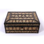 Porcupine quill work box Indian, 19th Century the inside of the lid inlaid in bone with two