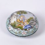 Enamel ink box and cover Chinese painted with a European type reserve panel to the lid within a