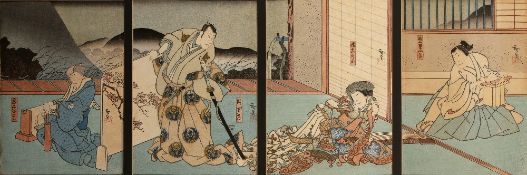 Utagawa Hirosada (Act.1819-1865) 'Four figures' quadriptych, Japanese woodblock prints, each
