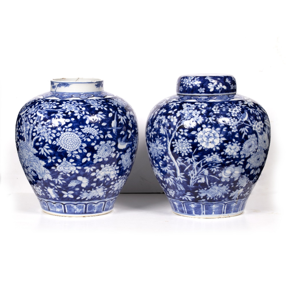 Pair of blue and white jars Chinese, 19th Century decorated citrus fruit (Buddhist hand) and - Image 2 of 5