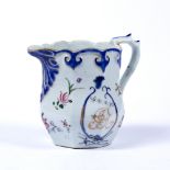 Porcelain jug Chinese export, circa 1790-1810 after a Staffordshire pottery prototype, initialled '