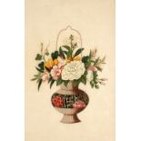 Chinese School, 19th Century export painting in gouache on pith paper of a flower basket, 24cm x