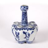 Blue and white tulip vase Chinese, 19th Century with five compartments, the sides painted with