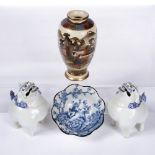 Pair of Hirado blue and white porcelain censers Japanese, Meiji period modelled as shishi dogs, each