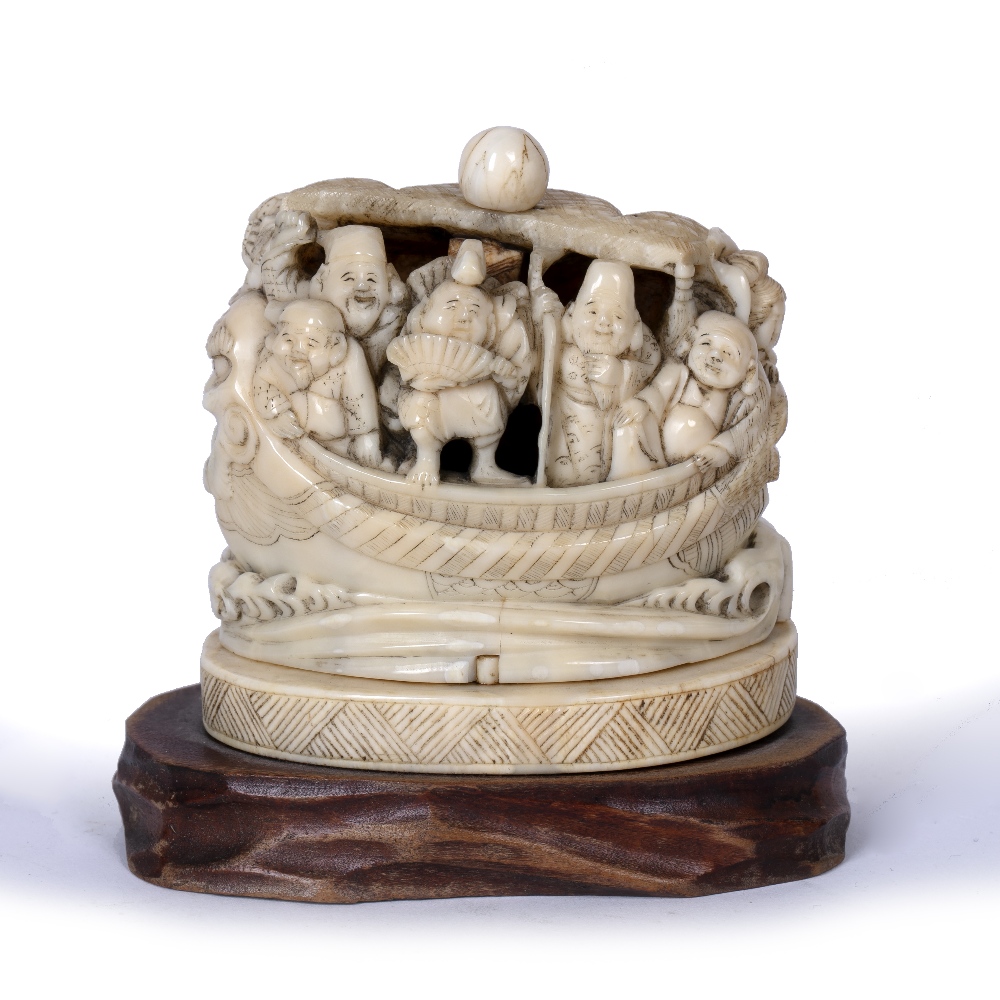 Ivory model of the treasure ship Takarabune Japanese, Meiji period featuring the seven lucky gods,