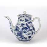 Blue and white teapot Chinese decorated to the body in underglaze blue depicting a dragon in flight,