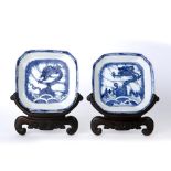 Pair of blue and white saucer dishes Chinese, Kangxi period (1662-1722) the central panel