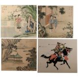Collection of four watercolours on silk Japanese in the Chinese taste, 20th Century the first