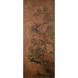 Pair of framed scrolls Chinese, 17th/18th Century painted with phoenix amongst foliage, peonies