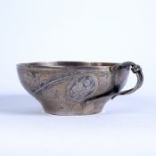 Ottoman white metal cup Turkish, 19th/20th Century with foliate splays with bands of flowers, 15cm