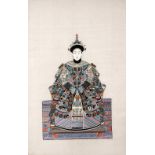 Peking knot embroidery of the Empress Dowager Chinese depicted sitting down in her imperial robes,