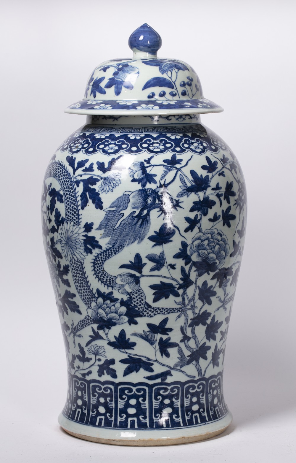 Blue and white baluster vase Chinese, 19th Century decorated to the body with dragons and leafy - Image 4 of 6