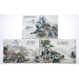 Three ceramic plaques Chinese, Republic period (1912-1949) depicting various mountainous landscapes,