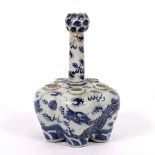 Blue and white tulip vase Chinese, 19th Century decorated to the body with two dragons chasing a