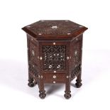 Damascus inlaid octagonal occasional table Syrian late 19th Century with carved arabesques and