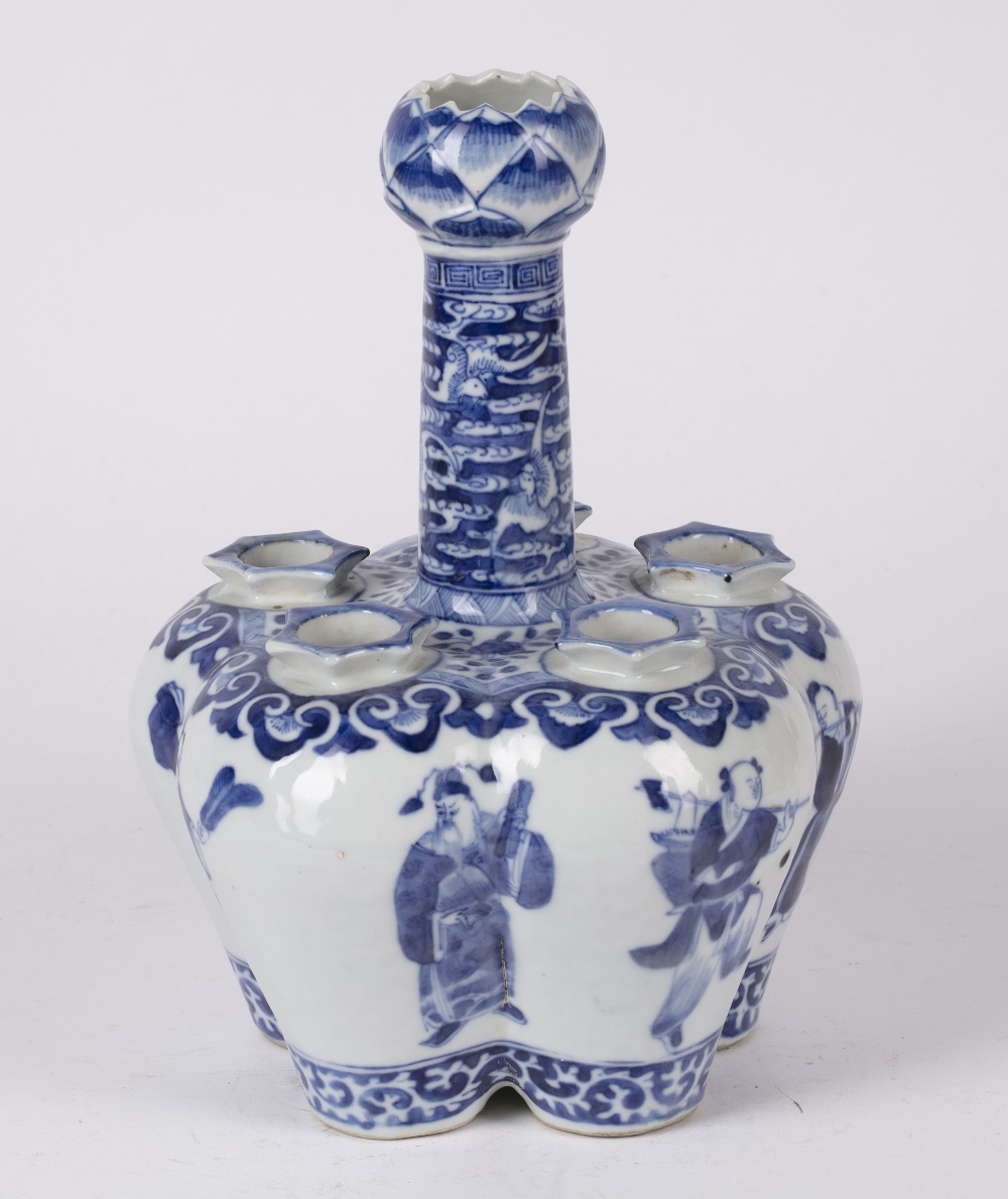 Blue and white tulip vase Chinese, 19th Century with five compartments, the sides painted with - Image 2 of 5