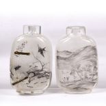 Rock crystal or glass snuff bottle Chinese, 19th Century decorated with bluebird in flight, insects,