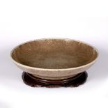 Porcelain saucer dish Chinese,18th Century Song dynasty style with ge-type brownish celadon