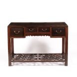 Blackwood desk Chinese with cracked-ice base and fitted four drawers,121cm across, 66cm deep, 84cm