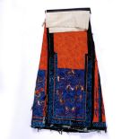 Orange silk skirt Chinese, circa 1900 with blue foliate borders