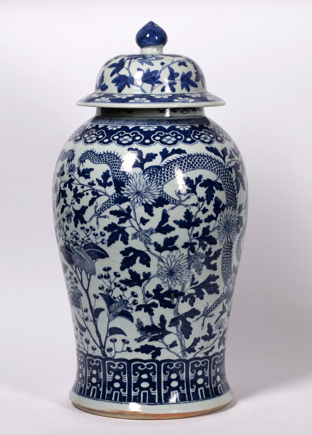 Blue and white baluster vase Chinese, 19th Century decorated to the body with dragons and leafy - Image 3 of 6