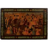 Painted Persian panel Iran, 19th/20th Century depicting a procession with figures on horseback and