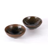 Two similar small hares fur bowls Chinese, Song dynasty each on a heavily potted foot., 9.5cm