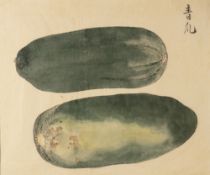 Study of vegetables on rice paper Chinese, 20th Century, watercolour, indistinct signature 25cm x
