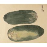 Study of vegetables on rice paper Chinese, 20th Century, watercolour, indistinct signature 25cm x