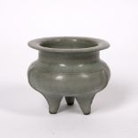 Celadon tripod censer Chinese, 17th Century with three narrow flanges supported by splayed legs, 7.