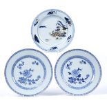 Pair of blue and white plates Chinese, Qianlong decorated peony flowers and a plate from the Nanking