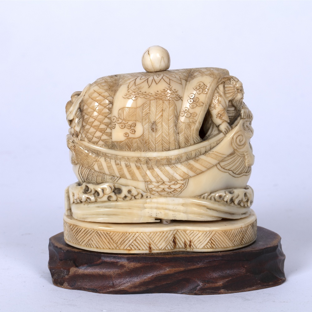 Ivory model of the treasure ship Takarabune Japanese, Meiji period featuring the seven lucky gods, - Image 2 of 3