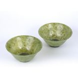 Pair of bowenite bowls Chinese 12.5cm across, 5.5cm high