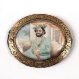 Indian School, 19th Century oval miniature portrait of a Maharaja, possibly Gulab Singh, watercolour