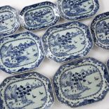Set of eleven export blue and white serving dishes Chinese, circa 1800 decorated to the centre