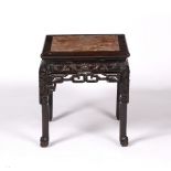 Hardwood and marble stand Chinese, circa 1900 with carved border, 42cm x 47.5cm