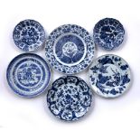 Pair of blue and white small dishes Chinese, 18th Century 15.5cm across and four other Chinese