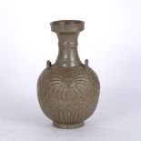 Celadon vase Korean, 18th/19th Century with incised foliate and flower decoration and with small lug