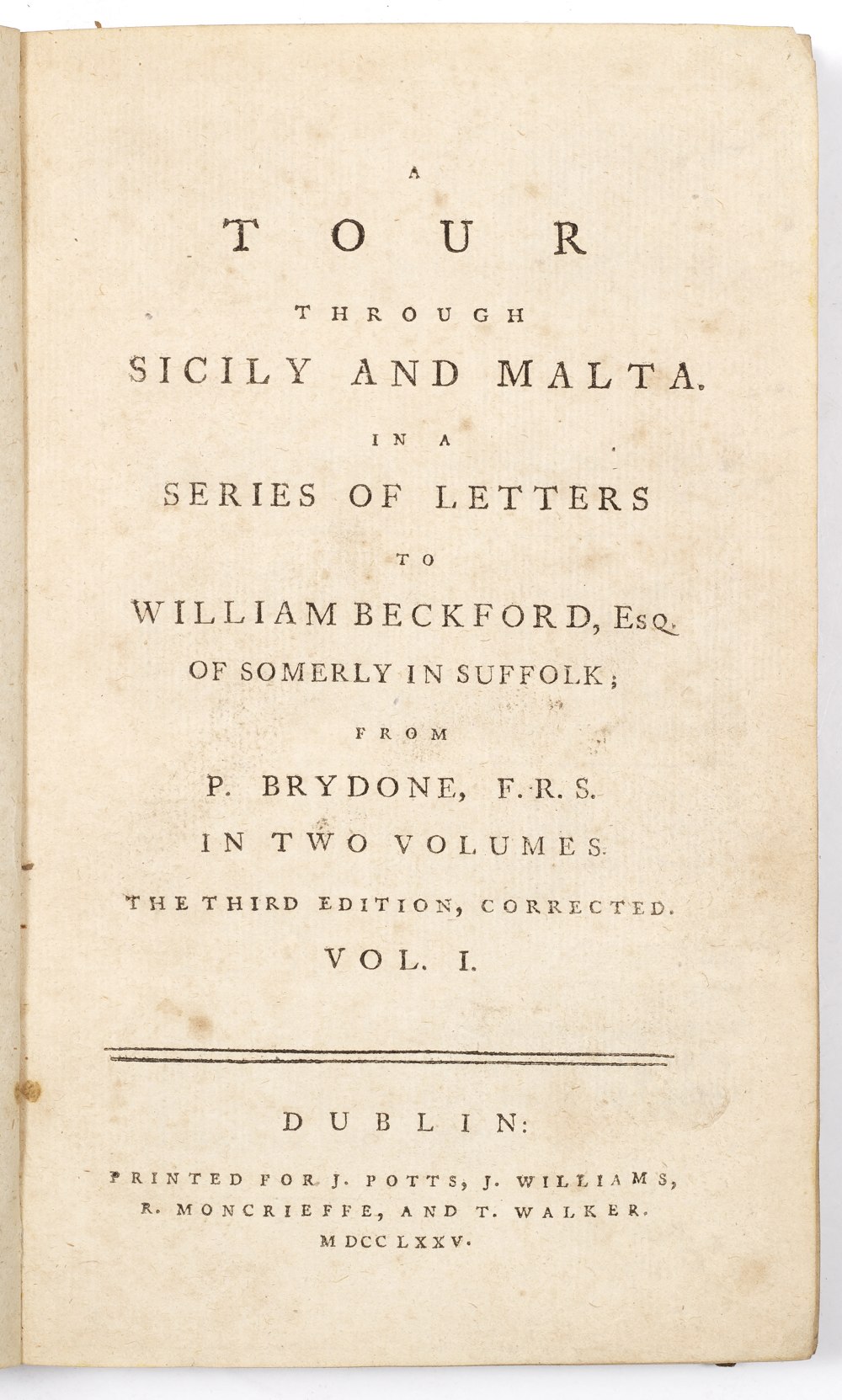 BRYDONE, P, 'A Tour through Sicily & Malta in a series of letters to William Beckford, 3rd Ed. - Image 2 of 3