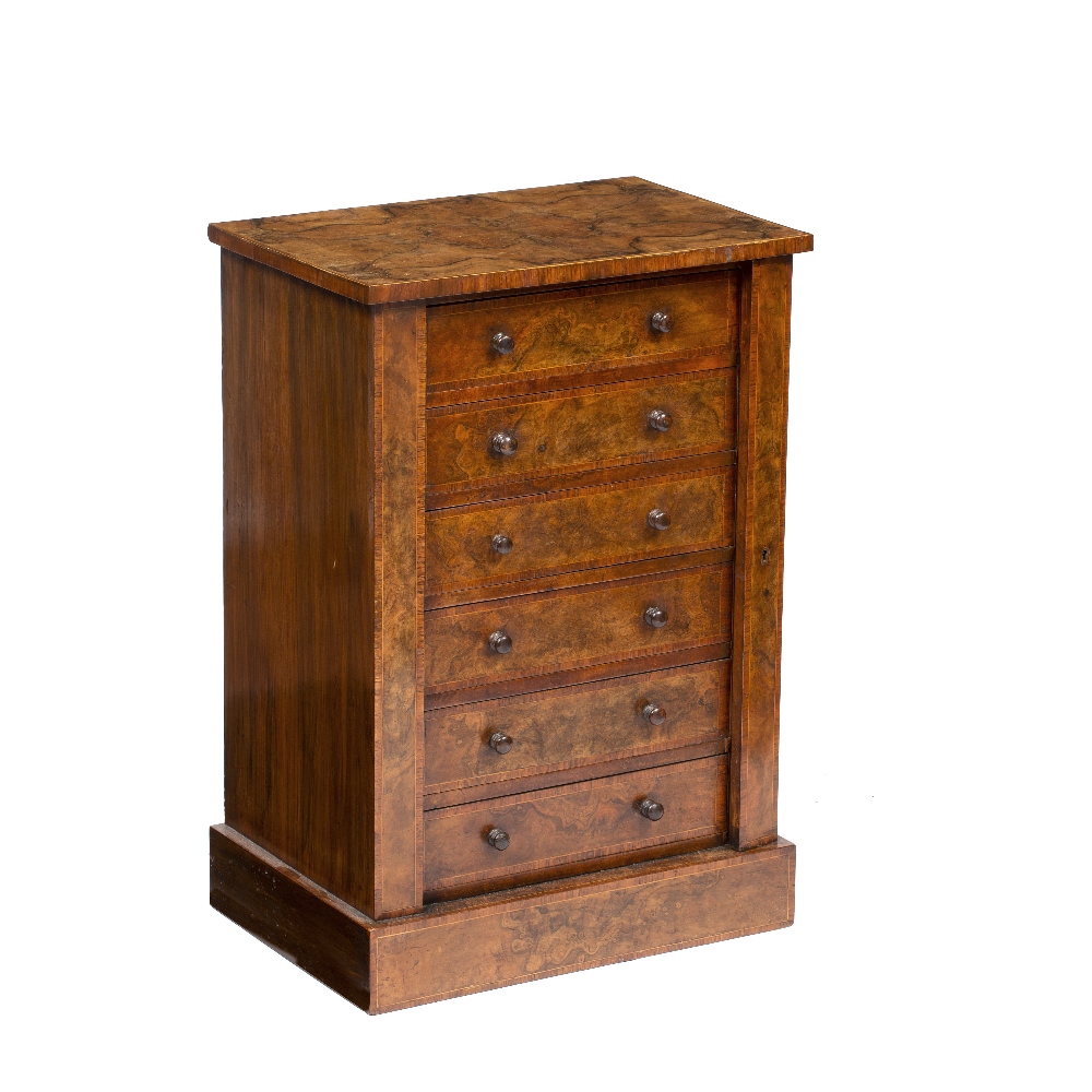 A VICTORIAN FIGURED WALNUT AND ROSEWOOD BANDED COLLECTOR'S CABINET modelled as a Wellington chest, - Image 2 of 2