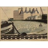 DAVID GENTLEMAN (b.1930) 'Mistley Quay, Essex', lithograph in colours, 32 x 43cm