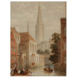 19TH CENTURY ENGLISH SCHOOL 'Bruges', indistinctly signed and dated 1879,watercolour, 34 x 26.5cm