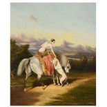 19TH CENTURY ENGLISH SCHOOL A lady on horseback attending to a greyhound, oil on canvas, 62 x 51.