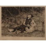 LOUIS STEELE AFTER BRITON RIVIERE A rest by the wayside, etching, inscribed in pencil to margin,