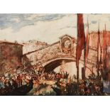 SIR FRANK BRANGWYN (1867-1956) 'The Rialto, Venice', coloured lithograph, pencil signed in the